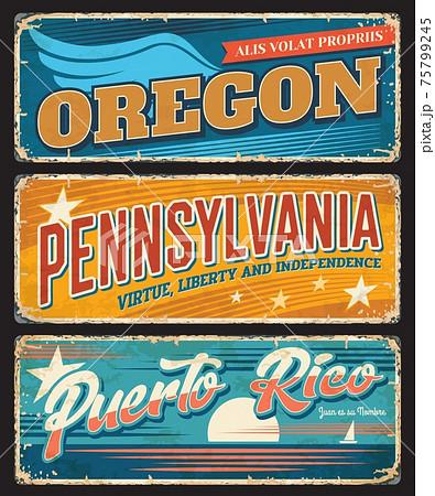 USA states travel rusty metal banners 75799245