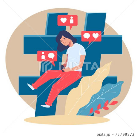 Teenage girl using smartphone to check followers 75799572