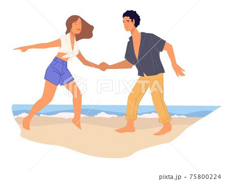 Man and woman practicing dances by seaside vector 75800224