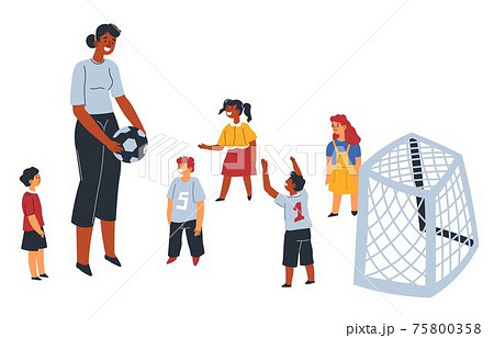 School or kindergarten teacher playing football 75800358