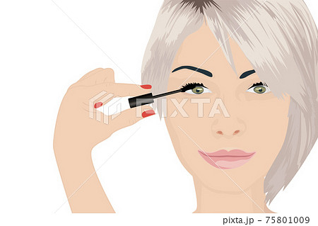 A girl applying mascara on to her eye vector illustration 75801009