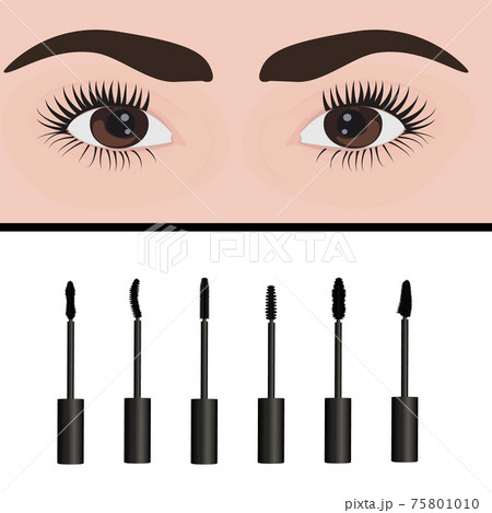 A girl's eyes and types of mascara vector illustration. Set of mascara 75801010