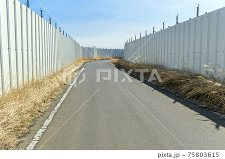 成田空港 東峰神社に向かう塀に囲まれた道路 成田空港 東峰神社に向かう塀に囲まれた道路 75803615