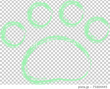 緑色の動物の足跡　手書き風　クレヨンタッチ 75804445