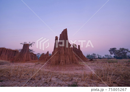 Lalu, Srakaew, Thailand. Dry rock reef. Nature landscape background. Grand Canyon of Thailand. Tourist attraction landmark for travel in holiday vacation. 75805267