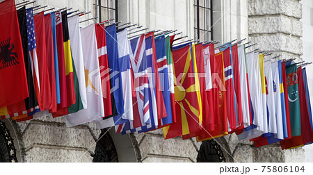 International flags at the Hofburg in Vienna 75806104
