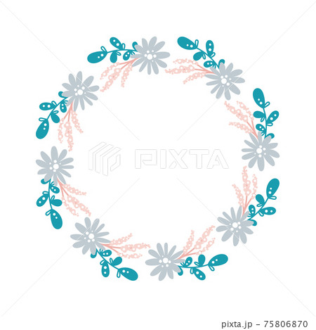 Summer flower herb wreath scandinavian. Spring Flat abstract vector garden frame, woman day romantic holiday, wedding invitation card decoration. Element summer floral isolated illustration 75806870