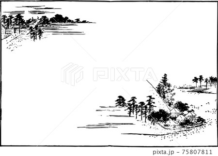 江戸の風景画：お屋敷と池 75807811