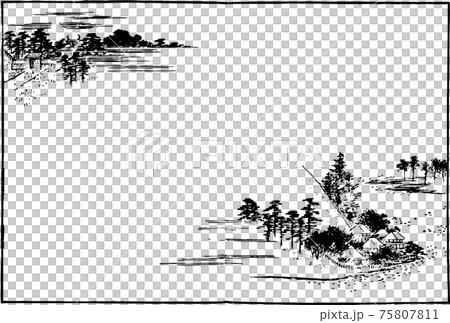 江戸の風景画：お屋敷と池 75807811