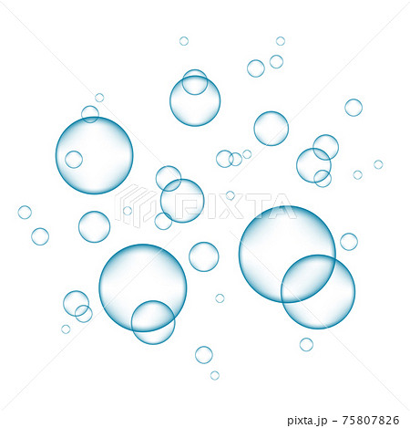 Underwater blue fizzing air, water or oxygen  bubbles. 75807826