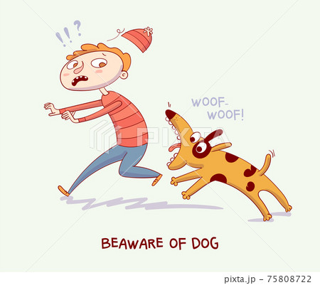 Warning! Beaware of dog. Dog bite man 75808722