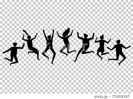 ビジネス、シルエット、影絵、黒、挿絵、シンプル、チームワーク、連帯、躍動、若さ、新人 75809387
