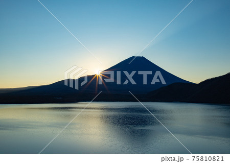 本栖湖からの富士山と日の出 本栖湖からの富士山と日の出 75810821