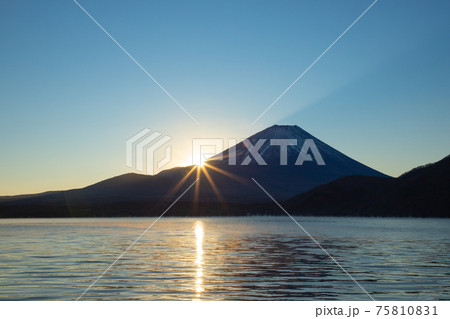 本栖湖からの富士山と日の出 75810831