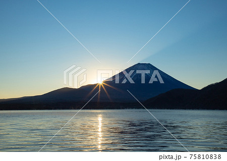 本栖湖からの富士山と日の出 75810838