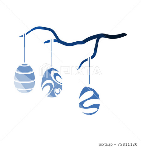 Easter Eggs Hanged On Tree Branch Icon 75811120