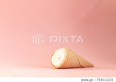 ice cream cone isolated on pink background, sweet summer food concept 75811223