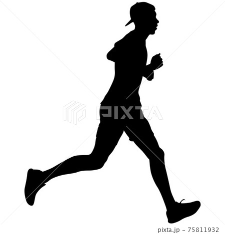 Black Silhouettes Runners sprint men on white background 75811932