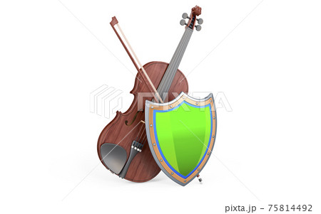 Violin with shield, 3D rendering 75814492