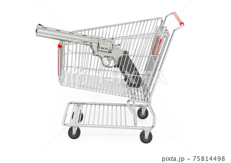 Shopping cart with revolver, 3D rendering Shopping cart with revolver, 3D rendering 75814498
