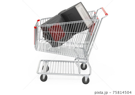 Shopping cart with external flash, 3D rendering Shopping cart with external flash, 3D rendering 75814504