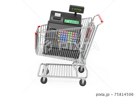 Shopping cart with cash register, 3D rendering 75814506