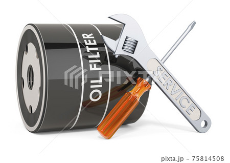 Service and repair of oil filter, 3D rendering 75814508