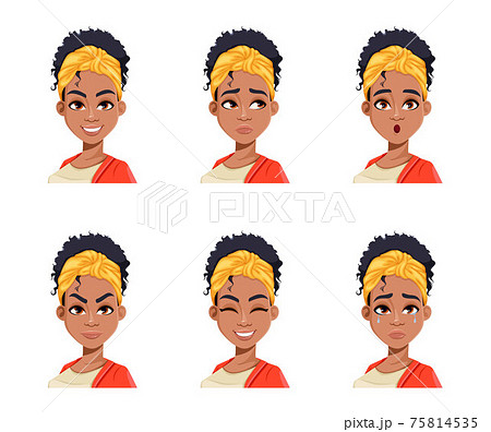 Face expressions of young African American woman Face expressions of young African American woman 75814535