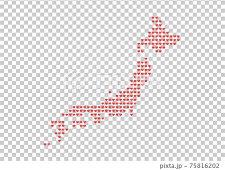 日本地図 簡略ドットイラスト ハートマーク 愛、郷土愛 75816202