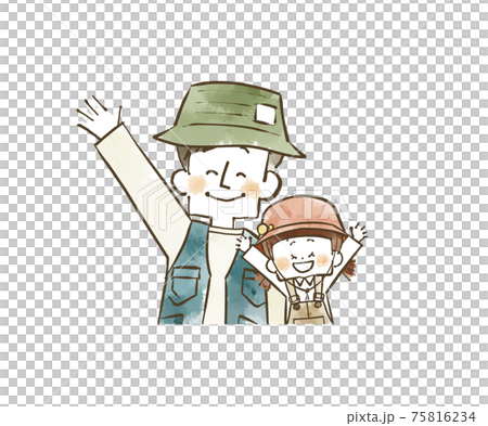 父親和兒子的戶外服裝揮舞著 75816234