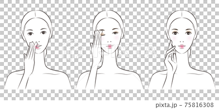 メイクをしている女性のイラスト メイクをしている女性のイラスト 75816308