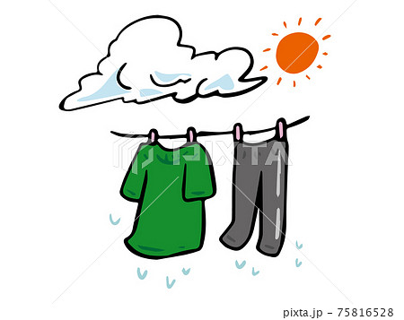 晴れの日の洗濯物干しのイラスト素材