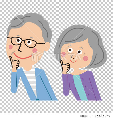 ポップな家族　感心するシニアの男女 75816979