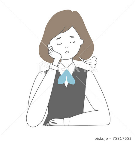 やる気が出ず頬杖をつきため息をつく制服姿の女性 75817652