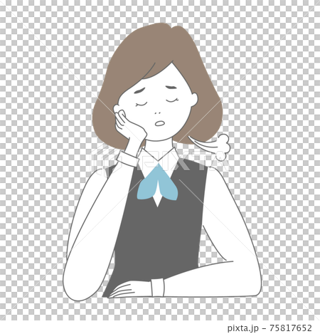 やる気が出ず頬杖をつきため息をつく制服姿の女性 75817652