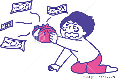 お財布からお金が飛んで行って泣いている人のイラストのイラスト素材