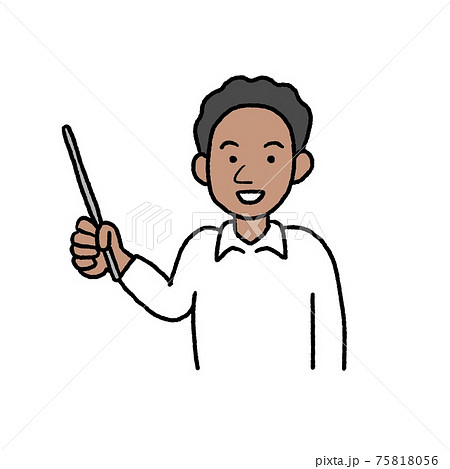 指差し棒を持つ黒人男性の講師のイラストのイラスト素材