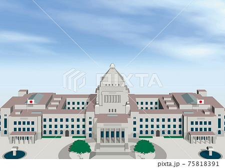国会議事堂　正面上から見た構図　ベクターイラスト　コピースペースあり横 75818391