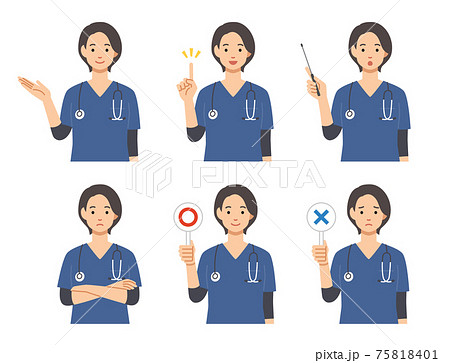 スクラブを着た若い女性医師　6ポーズセット 75818401