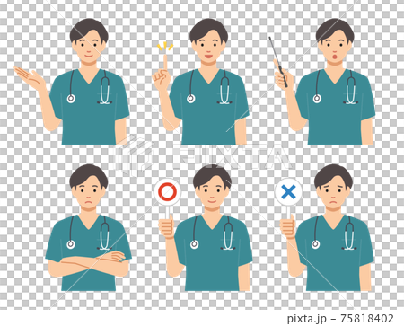 スクラブを着た若い男性医師　6ポーズセット 75818402