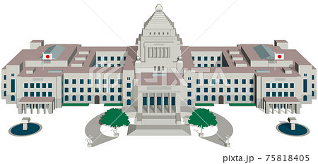 国会議事堂 正面上から見た構図 ベクターイラスト背景透明のイラスト素材
