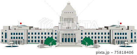 国会議事堂 正面前から見た構図 ベクターイラスト背景透明のイラスト素材