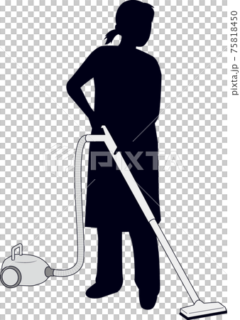 掃除機をかける女性のイラスト素材