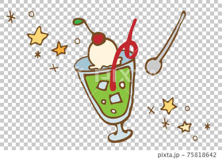 かわいい手描きのクリームソーダのイラストのイラスト素材