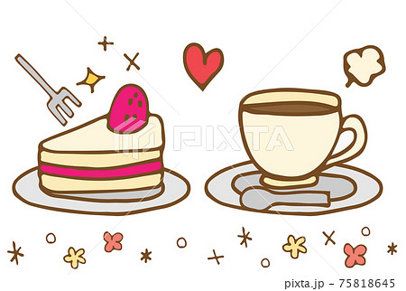 かわいいケーキとコーヒーのイラストのイラスト素材