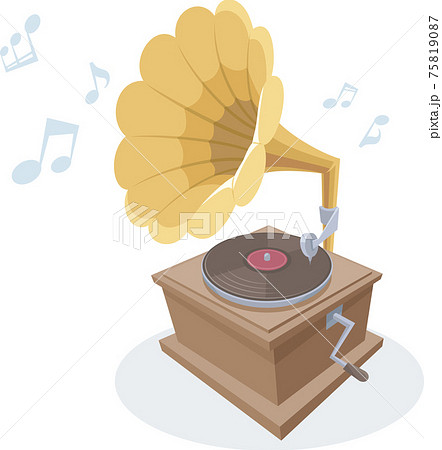 レコードを鳴らす レトロな蓄音機 のイラスト素材