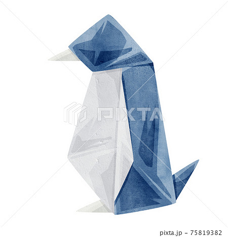 折り紙のペンギン手描き水彩風イラストのイラスト素材
