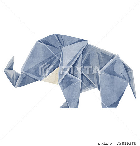 折り紙の象手描き水彩風イラストのイラスト素材
