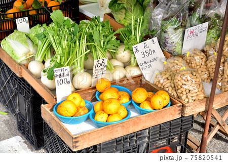 高知市の日曜市　ストリートマーケット　青空マーケット　野菜　果物 75820541