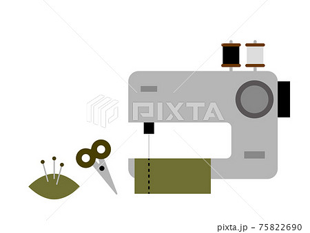 ミシンで布を縫う イラストのイラスト素材